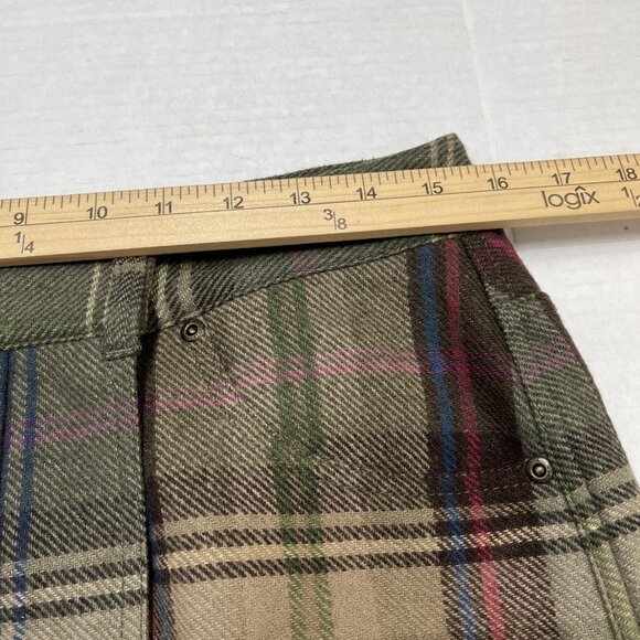 Liz Claiborne Y2K Skirt 10 Green Plaid Mini Wool Blend Dark Academia Preppy - Picture 6 of 9